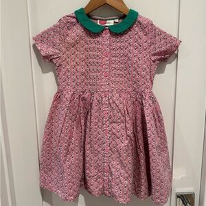 Mini Boden Pink Dress with Green Peter Pan Collar